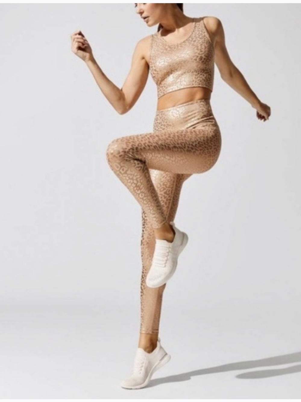 Beyond Yoga Metallic Leopard High-Waist Leggings in Taupe